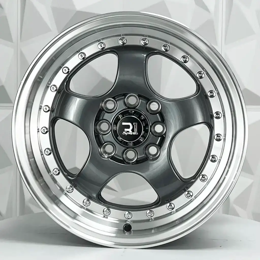 RIN 15X7 5-100 R1 SPORT 1064 GUNMETAL MACHINE LIP CHROME RIVETS ET30 CB73.1