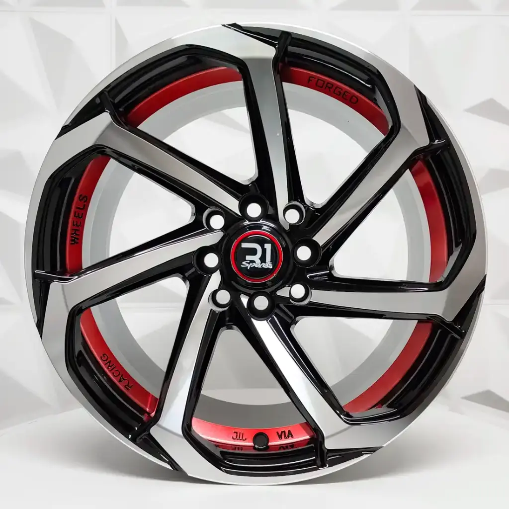 RIN 15X9 4-100/114.3 R1 SPORT X076 BLACK MACHINE AND RED UNDERCUT ET0 CB73.1