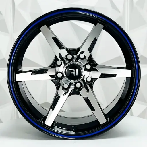 [144588] RIN 14X6 4-100/108 R1 SPORT QC662 BLACK MACHINE FACE BLUE LINE ET20 CB73.1